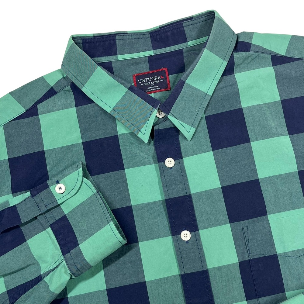 UNTUCKit Button Down Mens 3XL Tall Green Navy Buffalo Check Bonarda Shirt